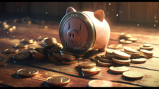 安全帽gif背景图片_硬币和存钱罐的创新 3D 渲染是木质背景上商业和金融增长的象征