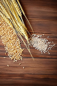 庄稼已经熟了背景图片_躺在一张木桌上的谷物和大麦