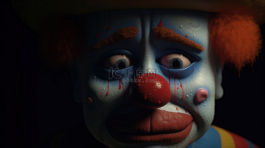 忧郁脸背景图片_带有忧郁 3d 渲染和眼泪的卡通小丑