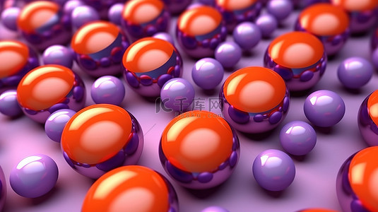 斑点的背景图片_淡紫色球体上叠加的亮橙色和红色斑点的孤立抽象 3D 插图