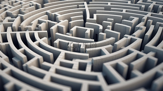 神秘而无尽的混凝土迷宫在 3D 渲染中近距离观察