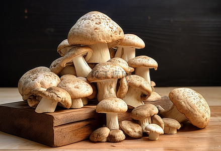 木桌上的野生蘑菇新鲜蘑菇