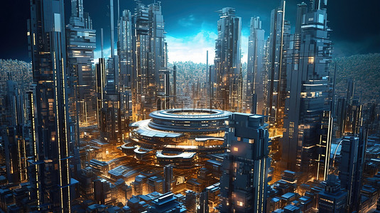 技术先进的大都市的创新城市景观 3D 渲染