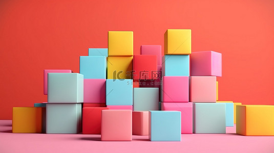 漂浮三角形背景图片_漂浮在粉红色背景上的充满活力的 3D 几何块