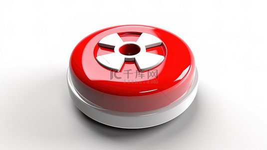 孤立的红色和白色核按钮的 3D 插图渲染