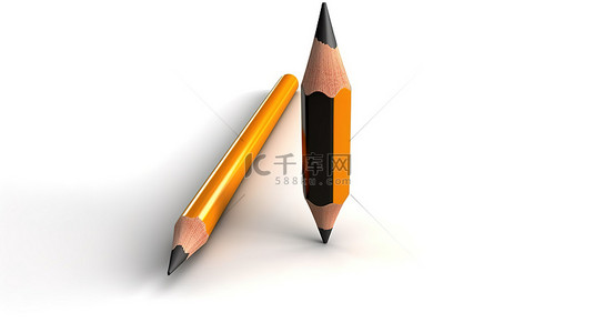 铅笔橡皮擦背景图片_白色背景的 3d 插图，带有隔离的数字和铅笔