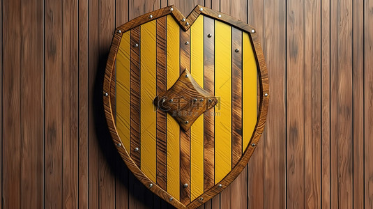 黄色条纹框背景图片_带有木条纹和黄色口音的中世纪盾牌 3d