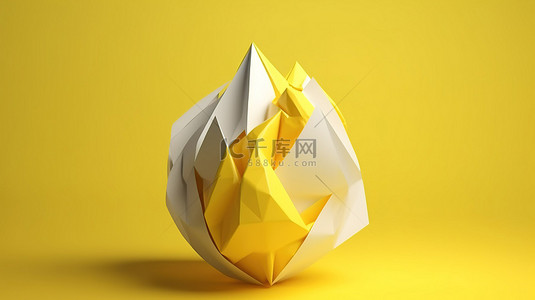 黄纸嵌套在孤立背景上的 3d 白色几何图形周围