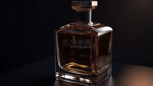 威士忌可乐桶背景图片_方形威士忌酒瓶在 3D 渲染中栩栩如生