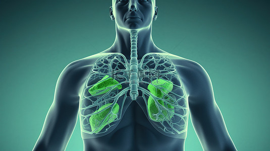 人肺背景图片_健康的弓步运动员带有绿色色调和剪切路径的 3D 插图