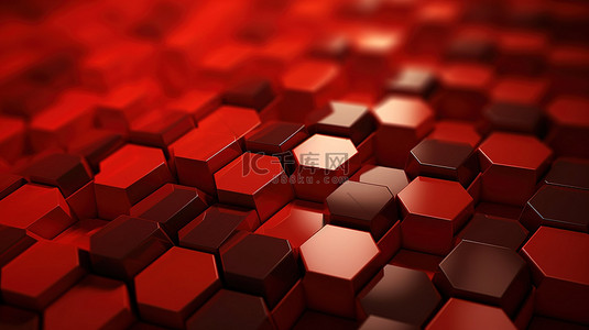 六角形抽象红色概念背景的 3d 渲染