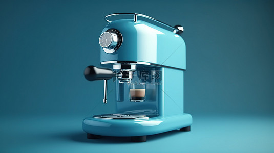 蓝色背景上的浓缩咖啡机的 3D 渲染
