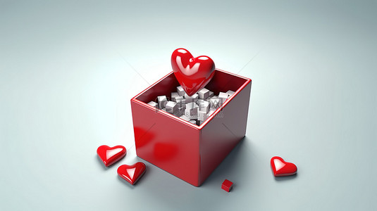 开放心浮动礼盒的 3D 渲染非常适合情人节爱情概念