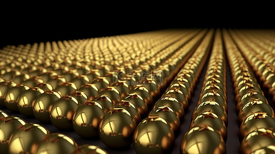 一行一行令人惊叹的闪闪发光的金色鸡蛋 3D 插图