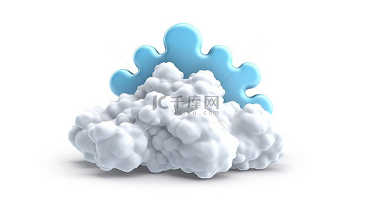 白色背景下孤立云和雪花的 3d 插图