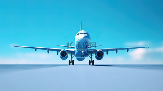 飞机出差背景图片_飞机在蓝色跑道上起飞的简约 3D 渲染
