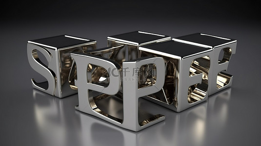 协作概念 3D 金属立方体，黑色和灰色背景上刻有铭文