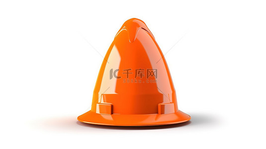 白色背景上交通锥和橙色安全帽的 3D 孤立插图