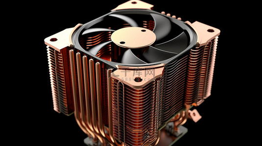 风扇商城背景图片_带 CPU 风扇的铜翅片散热器的 3D 渲染