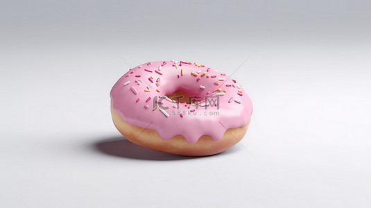 卡通风格 3D 插图，白色背景中手握着一个粉色甜甜圈