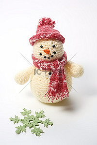 小雪人背景图片_大雪花上戴着围巾的针织小雪人