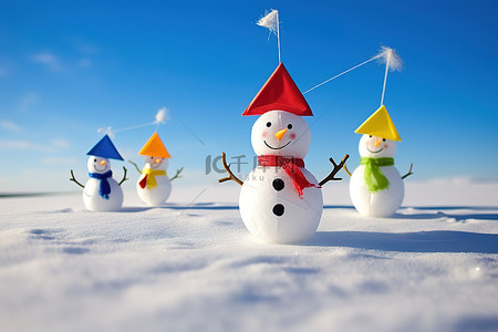 雪地上放着风筝的雪人