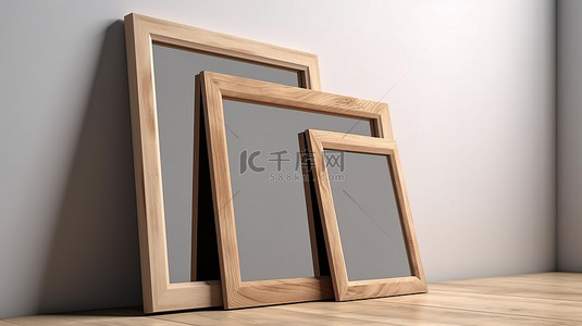 桌面相框背景图片_用于侧视图空白模型的高质量 3d 渲染木制相框