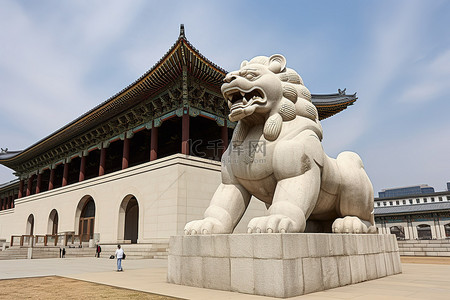 建筑景观背景图片_建筑物前的狮子雕像