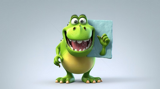 因特网标志背景图片_搞笑的 3D 恐龙吉祥物，带有标志和水滴