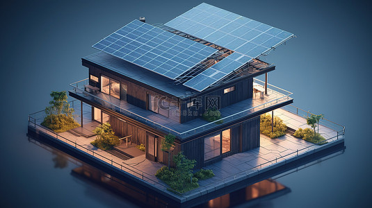 小家背景背景图片_带太阳能电池板的等距房屋，令人惊叹的 3D 渲染