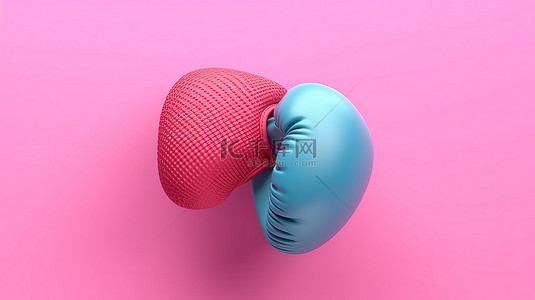 充满活力的拳击手套特写，以 3D 渲染可视化的粉红色背景运动概念为背景
