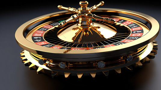 白色背景上黑色轮盘赌轮的 3D 渲染，顶部有闪亮的金色王冠