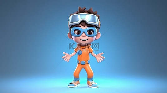 玩泥巴的小孩背景图片_卡通小孩与 VR 头盔一个俏皮的 3D 角色