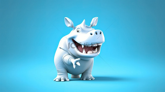 卡通牙背景图片_具有滑稽角色的 3D 大齿犀牛