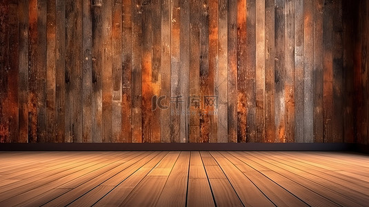 用于地板和墙壁的仿旧木质背景通过 3D 渲染展示您的产品