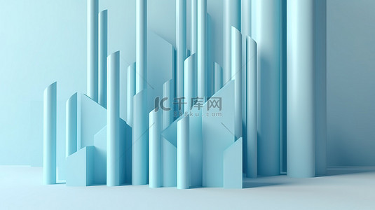 股票创意背景图片_带有 3D 渲染的浅蓝色柔和图表，以创意插图显示增长数据