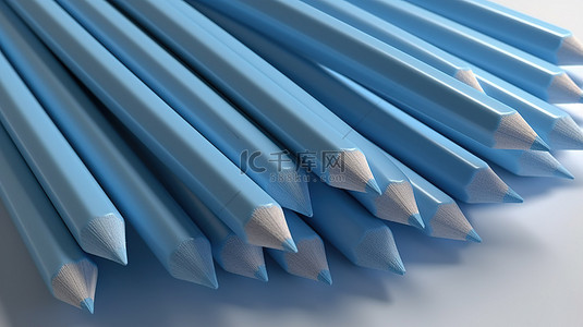 3d 渲染中浅蓝色铅笔的集合
