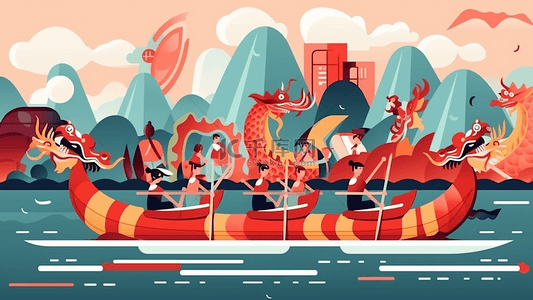 端午节红色龙舟比赛背景