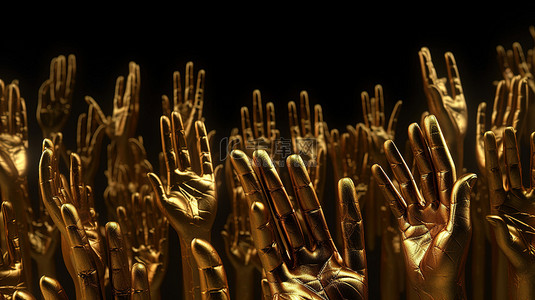 手企业背景图片_大量的金手指向象征领导企业繁荣和胜利的食指 3D 插图