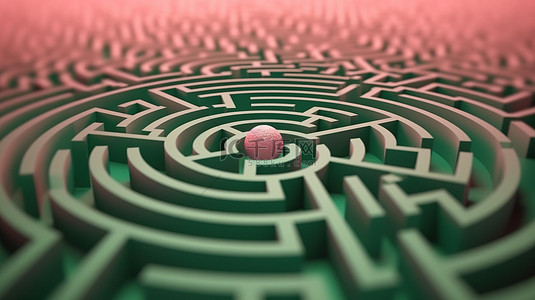 带有粉红色迷宫的复古风格绿色背景的 3D 渲染