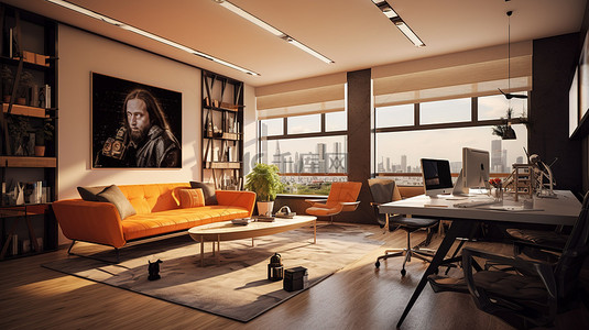 家具介绍背景图片_现代办公空间的令人惊叹的 3D 渲染