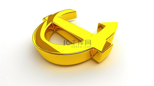 黄色符号背景图片_白色背景，带有 3D 渲染的美元符号和光滑的金属表面