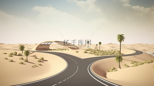 旅游度假漩涡路广告 3D 插图的蜿蜒的高速公路隔离在白色