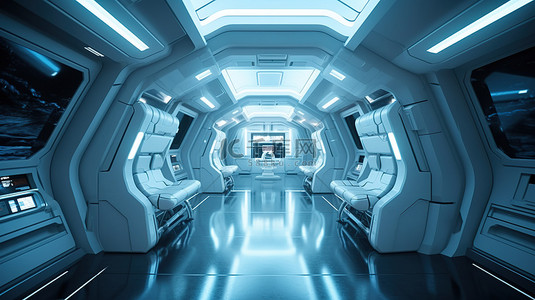 未来派宇宙飞船室内设计 3D 渲染