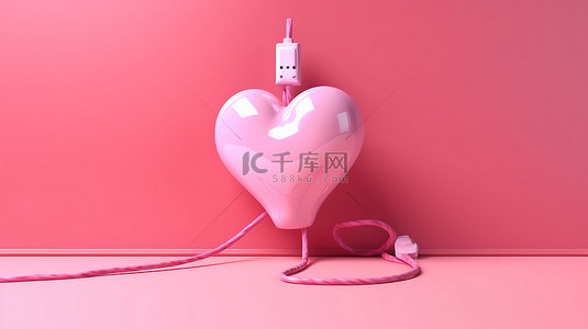 情路背景图片_用红心和连接线启动粉红色背景的爱情 3D 渲染