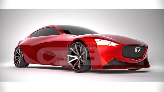 红色汽车背景背景图片_简约白色工作室环境中的红色汽车 3D 渲染