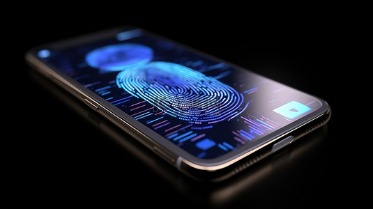 智能手机上指纹扫描技术的 3D 渲染，用于个人识别