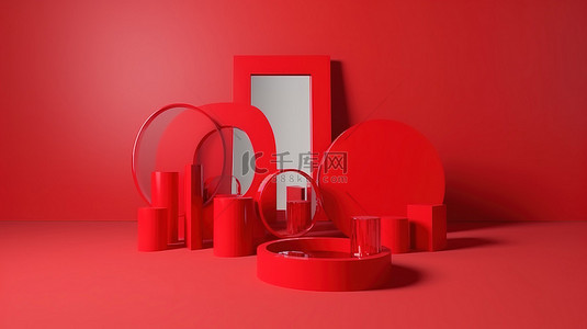 具有红色背景和 20 的产品展示广告的简约 3D 渲染