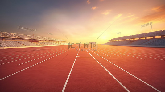 红色运动背景图片_体育场背景增强了跑道的 3D 渲染