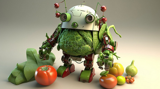 植物机器人充满活力的蔬菜的 3D 渲染